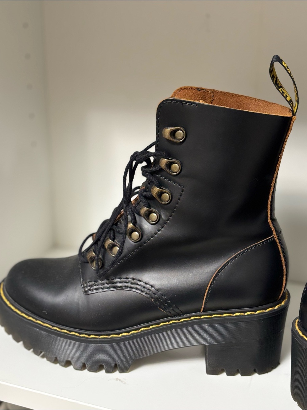 DR.Martens Black Leather Lace-Up Platform Boots